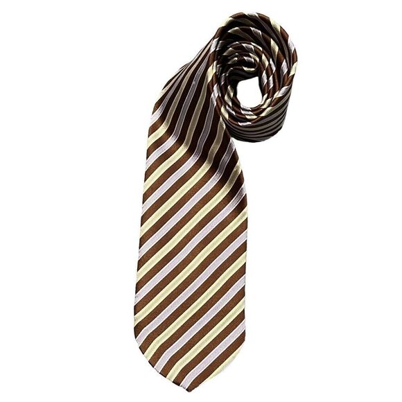 Dolcepunta Mens Dress Neck Tie Stripe Silk Brown Lavender Cream Soft Tip Italy